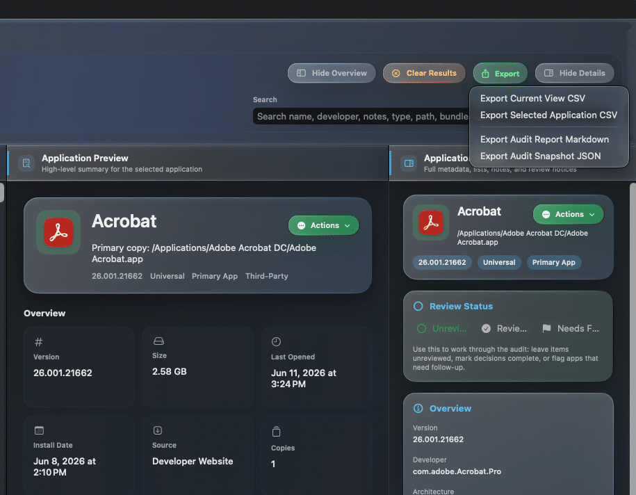 AppAudit Pro - Export Details