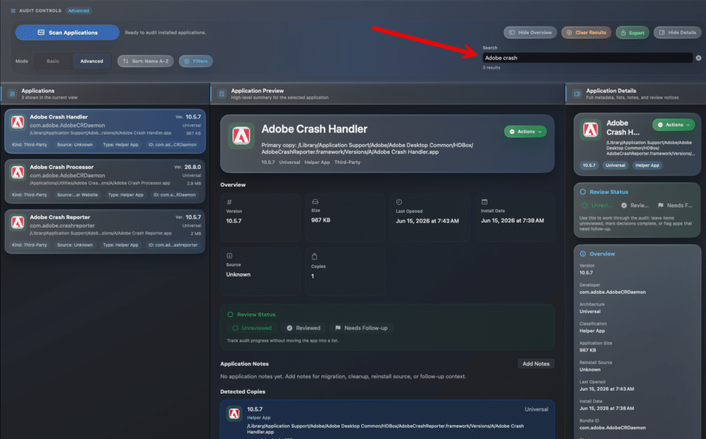 AppAudit Advanced - Search