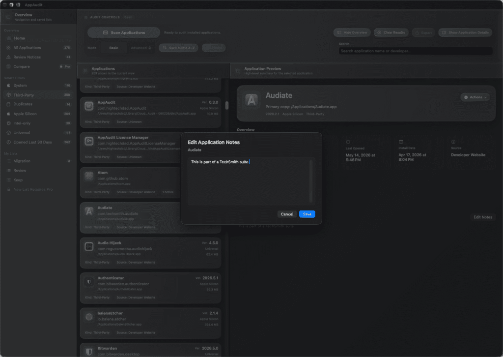 AppAudit Basic - Notes